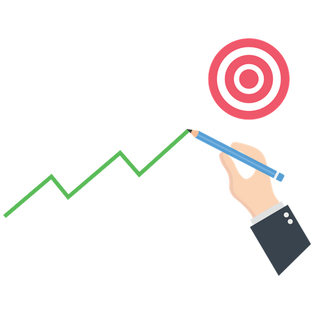 Businessman draws a graph to the target  Illustration
