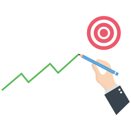 Businessman draws a graph to the target  Illustration
