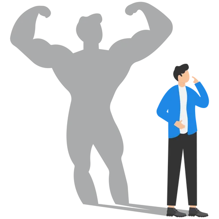 Businessmen Dream Of Becoming Bodybuilders Confident Handsome Young Man Standing Bodybuilding Shadow Concept Illustration Illustration