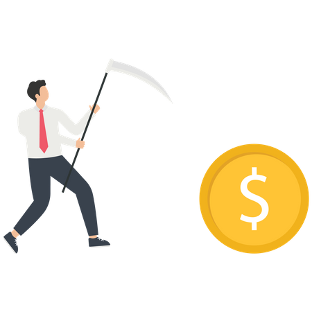 Businessman dresses grim reaper costume and Dollar coin  Illustration