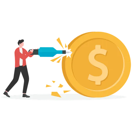 Businessman drilling dollar  Illustration