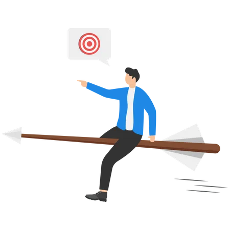 Businessman driving and directing arrow to hit target  Illustration