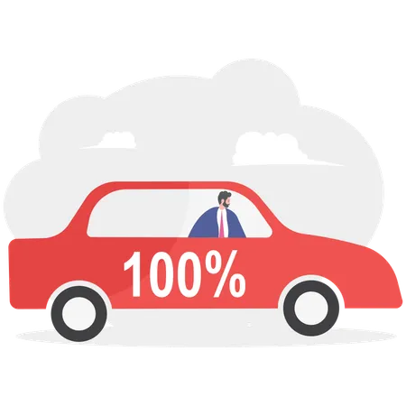 ビジネスマンが車を運転し、100％の保証  イラスト