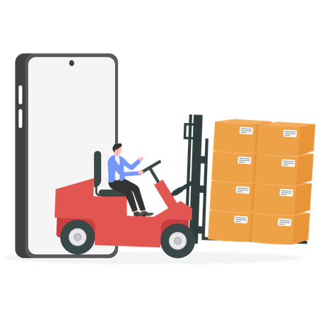 Businessman driving forklift loaded with logistic  Illustration
