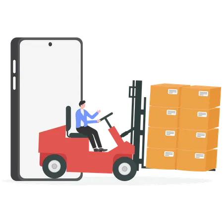 Businessman driving forklift loaded with logistic  Illustration