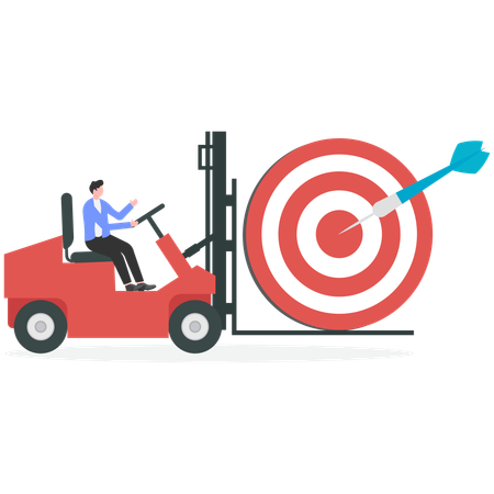 Businessman driving forklift loaded with target  Illustration