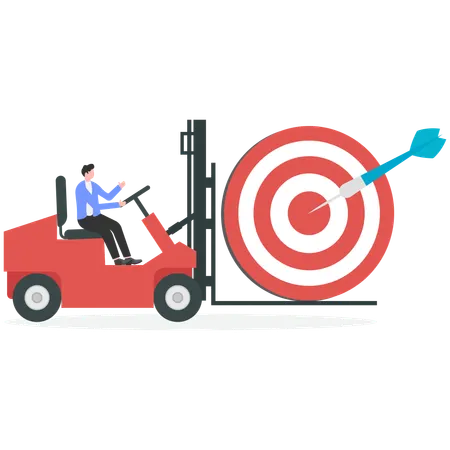 Businessman driving forklift loaded with target  Illustration