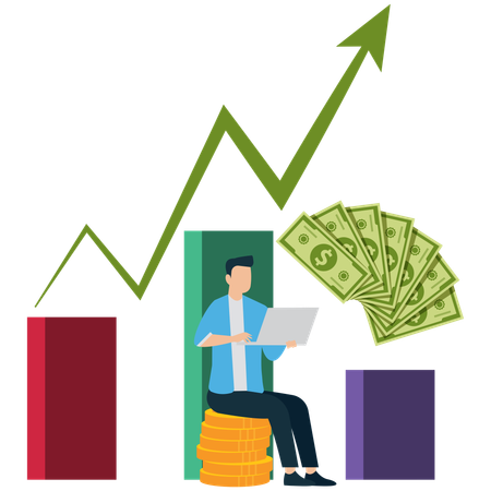 Businessman Driving Sales and Boosting Profit  Illustration