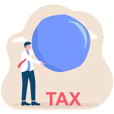 Businessman drop a weight ball on word tax to reduce its value  Illustration