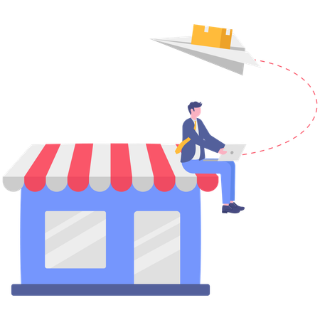 Businessman drops shopping product at store  Illustration