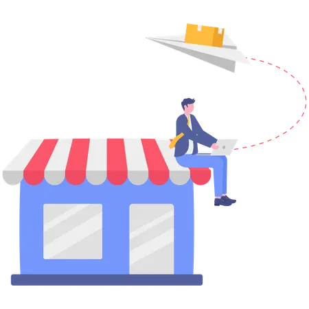 Businessman drops shopping product at store  Illustration
