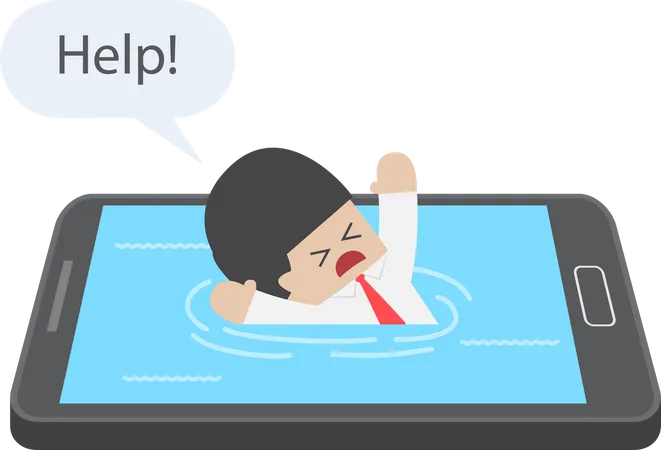 Businessman drowned or sank in the smartphone  Illustration