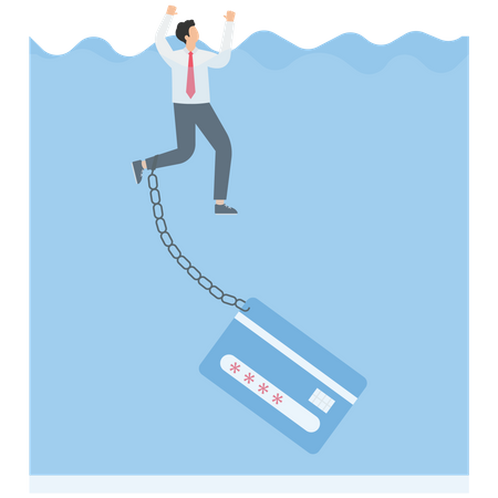 Businessman drowning by credit card  Illustration