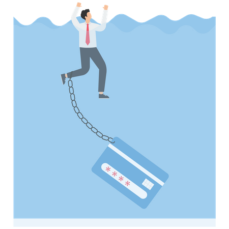 Businessman drowning by credit card  Illustration