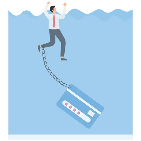 Businessman drowning by credit card  Illustration