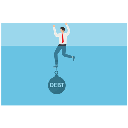 Businessman drowning chained with debt  Illustration
