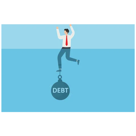 Businessman drowning chained with debt  Illustration