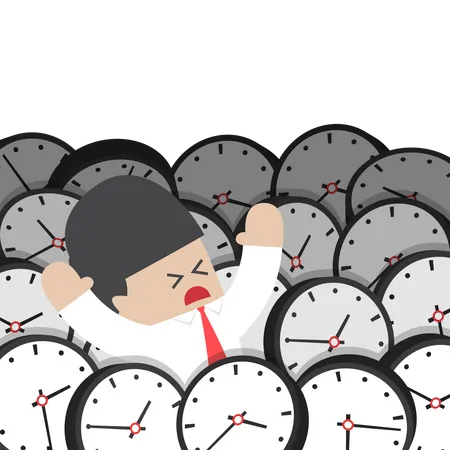 Businessman Drowning In Clock Rush Hour And Time Management Failure Concept Illustration