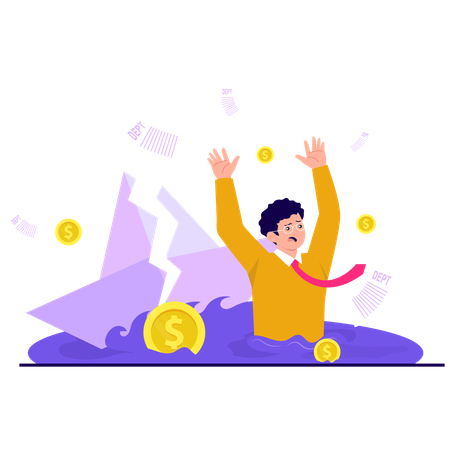 Businessman Drowning in Debt  Illustration