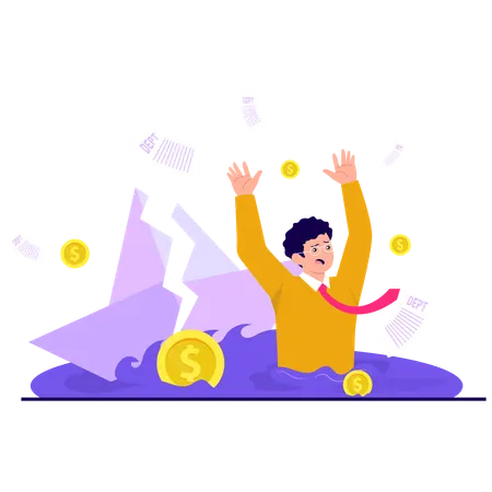 Businessman Drowning in Debt  Illustration