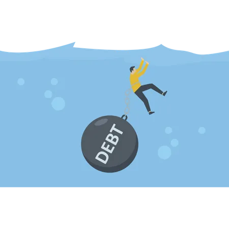 Businessman drowning with debt  Illustration