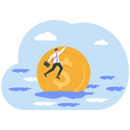 Businessman drowns in market world  Illustration