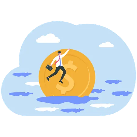 Businessman drowns in market world  Illustration