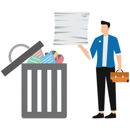 Businessman dumping business trash  Illustration