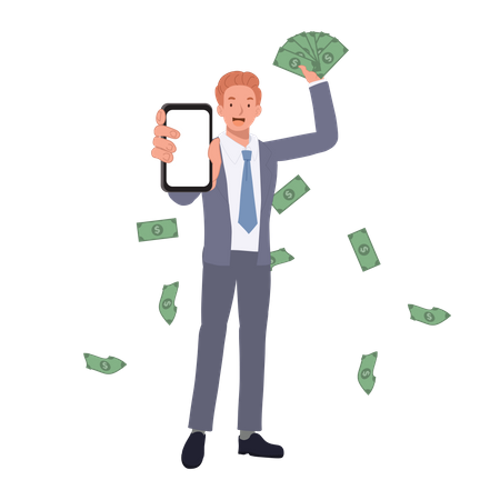 Businessman earn money from mobile app Illustration