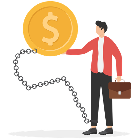 Businessman earning money by criminal means standing inside handcuffs  Illustration