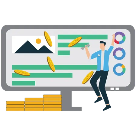 Businessman earning Money Through Blogging  Illustration
