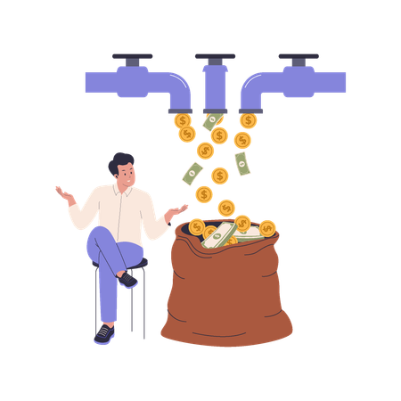 Businessman earns from multiple streams income  Illustration