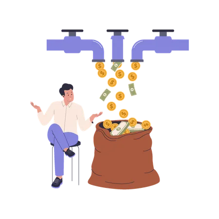 Businessman earns from multiple streams income  Illustration