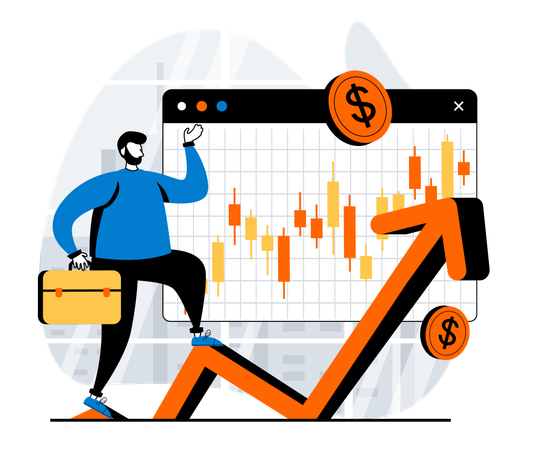 Businessman earns huge profit from stock market  Illustration