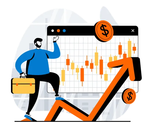 Businessman earns huge profit from stock market  Illustration