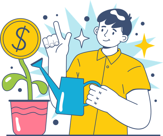 Businessman earns huge profit from stock market  Illustration