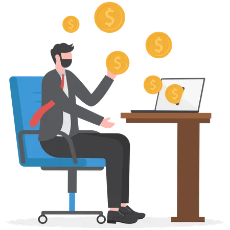 Businessman earns online money  Illustration