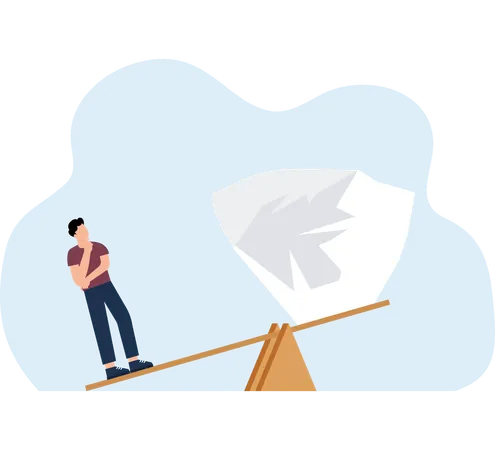 Businessman easily lifts huge stones with seesaw  Illustration