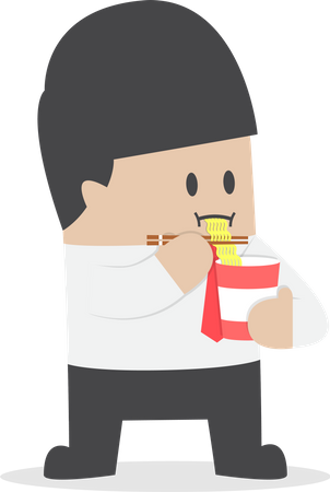 Businessman eating instant noodle cups Illustration