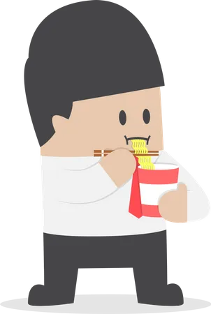 Businessman eating instant noodle cups  Illustration