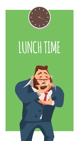 Businessman eating pizza in lunch time Illustration