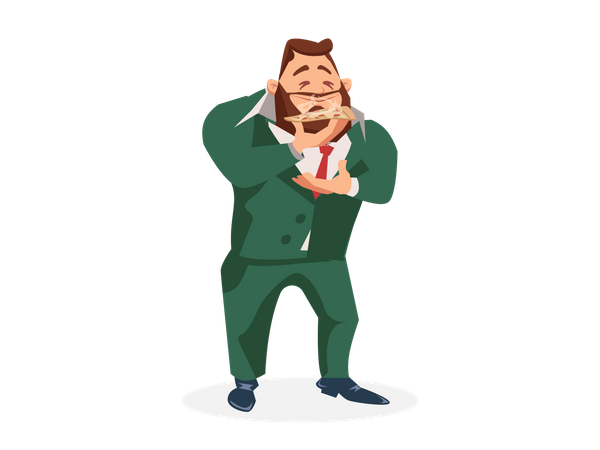 Businessman eating pizza slice  Illustration