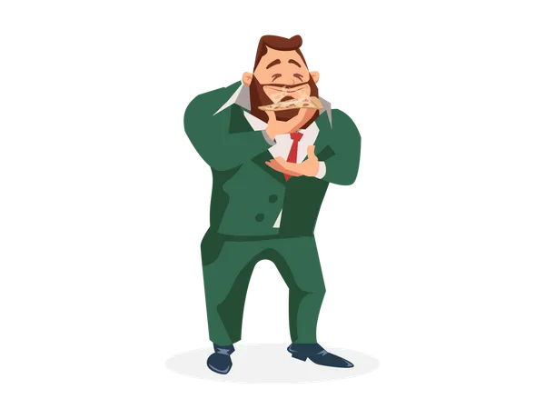 Businessman eating pizza slice  Illustration