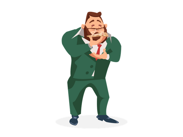 Businessman eating pizza slice  Illustration