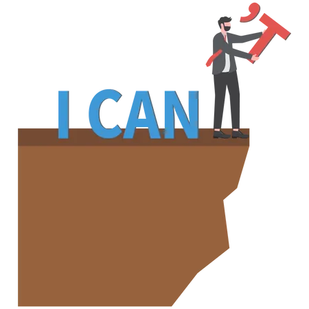 Businessman Edit Text I Can Not To I Can Inspirational Concept Vector Illustration イラスト