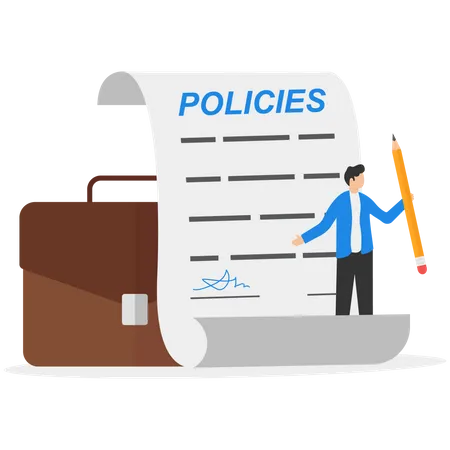 Businessman editing company policy  Illustration