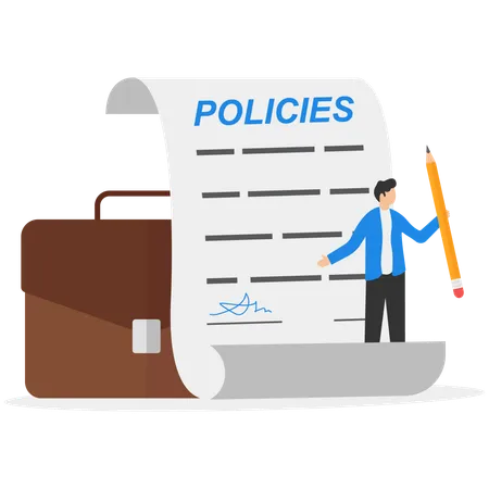 Businessman editing company policy  Illustration