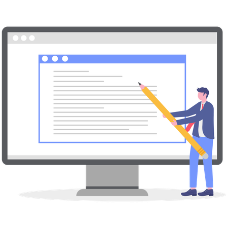 Businessman editing file in Computer  Illustration