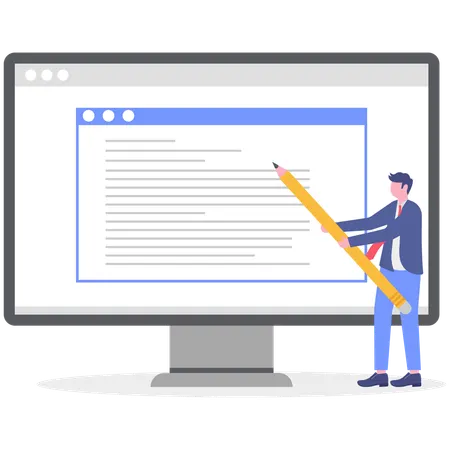 Businessman editing file in Computer  Illustration