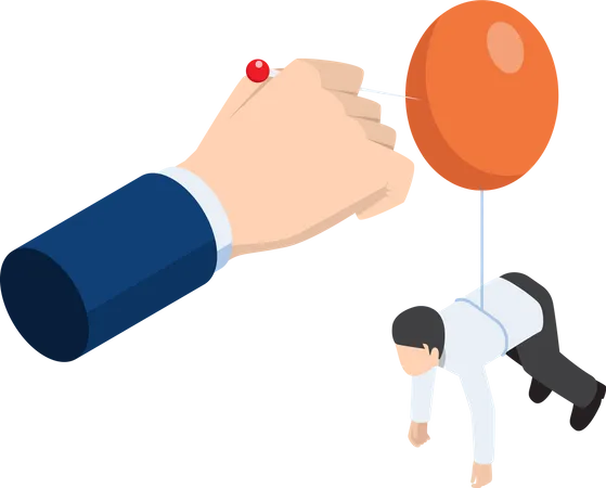 Businessman Hand Pushing Needle To Destroy Balloon Of Rival Eliminate Business Rivalry And Competition Concept Illustration